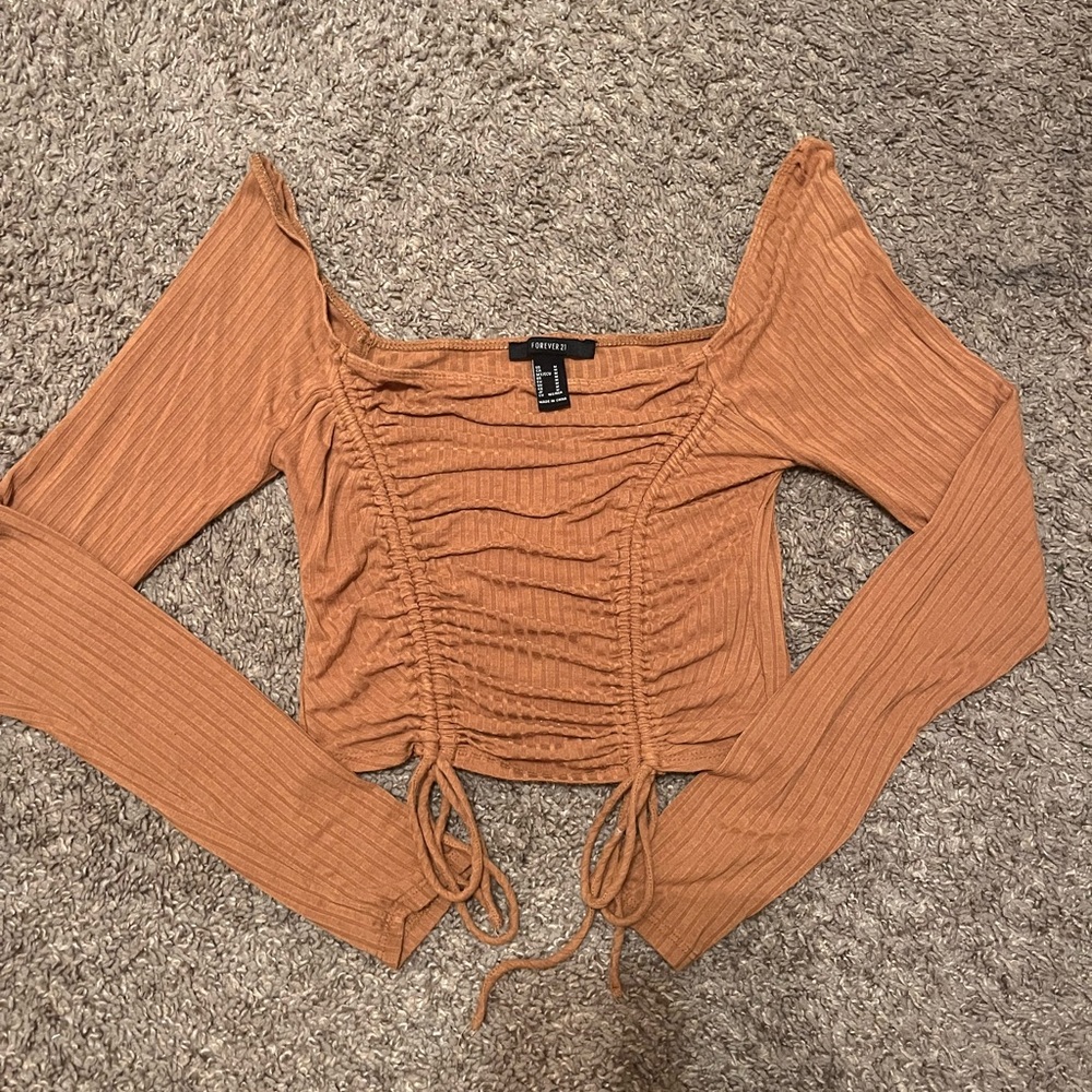 Forever 21 Rust Ribbed Long Sleeve Top